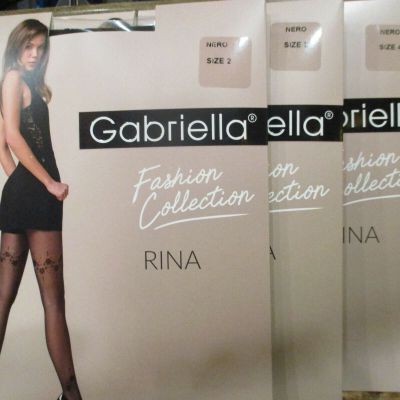 GABRIELLA RINA 20 DENIER FLOWERAL DESIGN  PANTYHOSE TIGHTS 3 SIZES BLACK